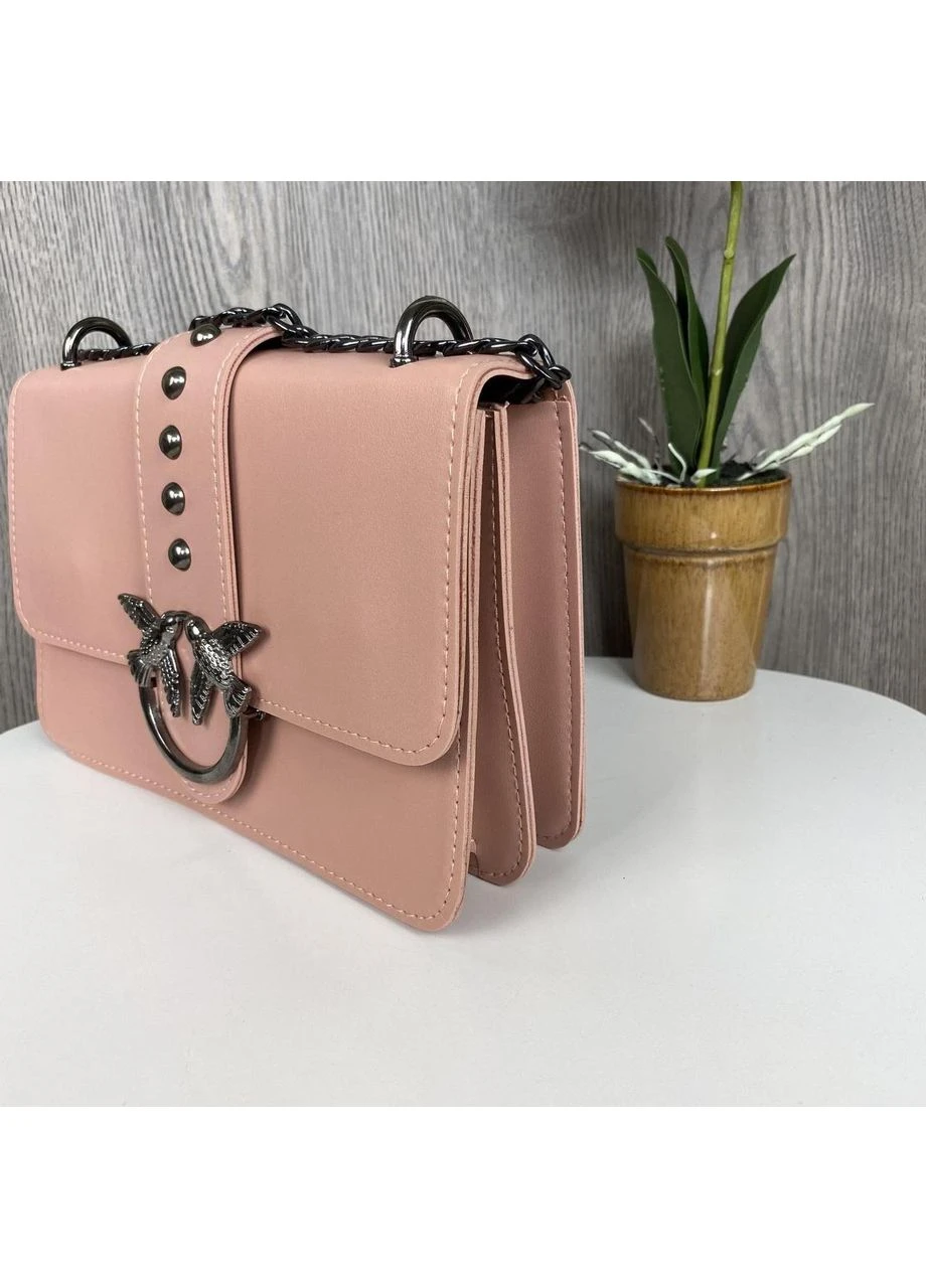 Женская мини сумочка клатч на плечо в стиле Pinko, белая сумка на цепочке с птичками Розовый No Brand (393665244)