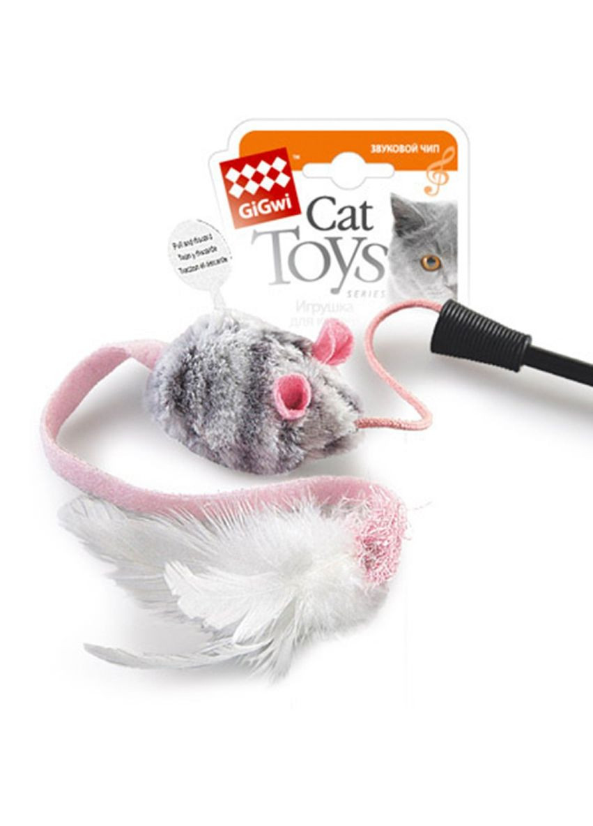 Іграшка для котів Дражнилка на скі з мишкою зі звуковим ефектом Teaser 51 см Сірий (75111) GiGwi (279572934)