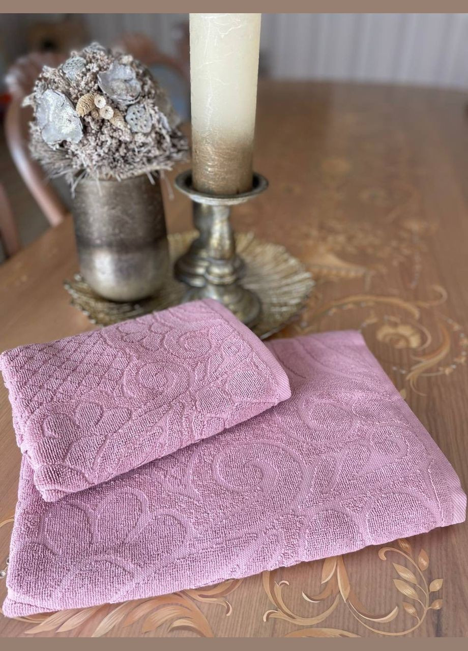 Катруся полотенце махровое 70х140 гладкокрашенное жакард бордюр шуле розовое розовый производство - Украина