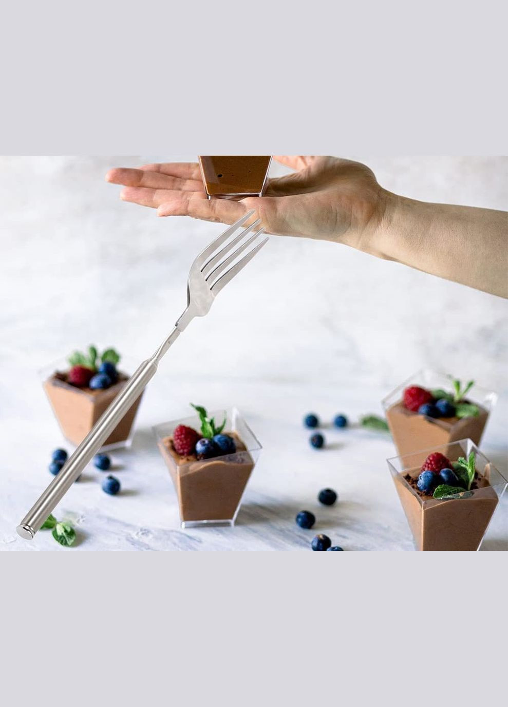 Телескопическая вилка раскладная из нержавеющей стали, портативная длинная 22-64см, цвет серебристый No Brand (317751426)