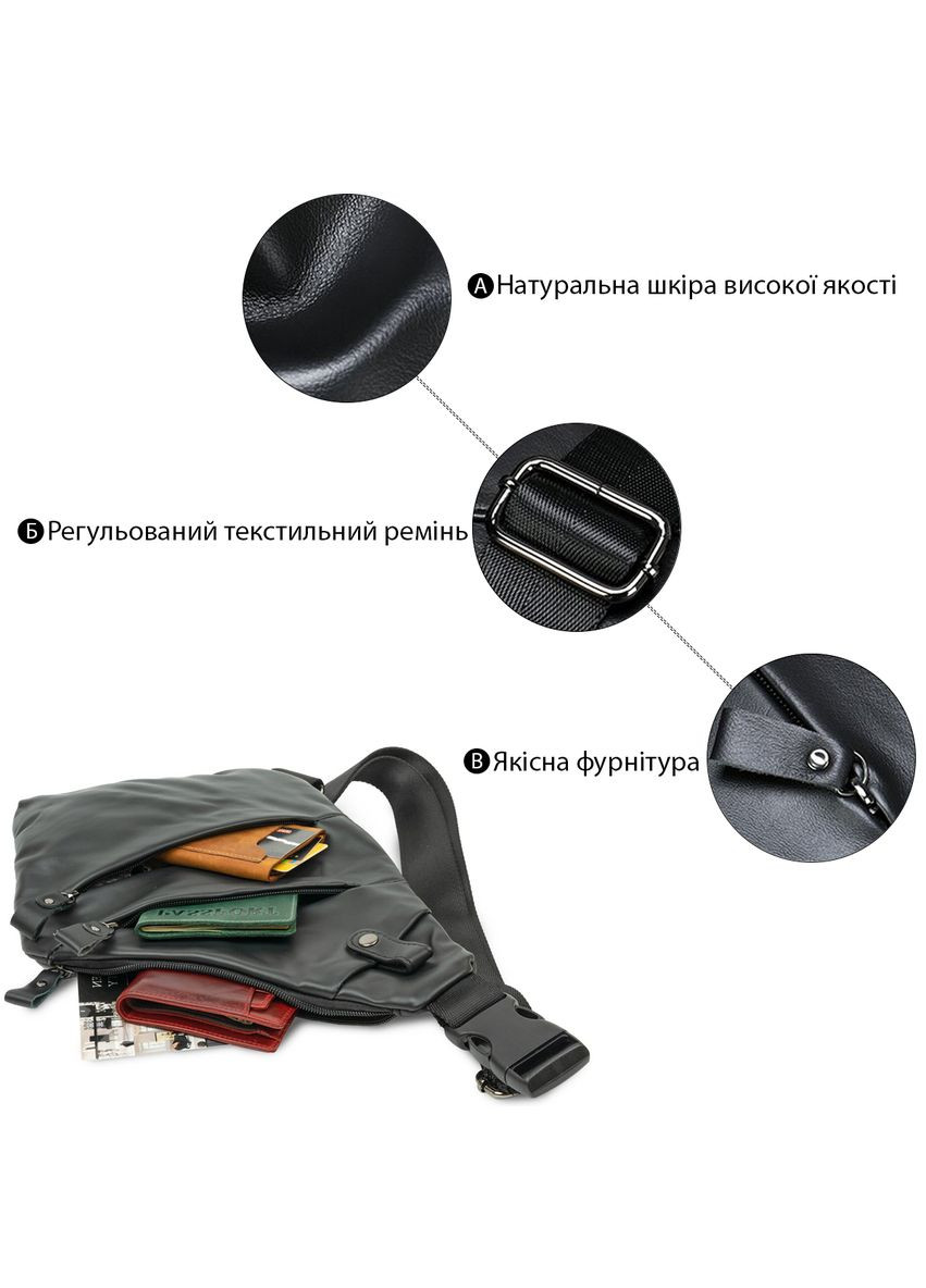 Мужская сумка через плечо из натуральной кожи с боковой молнией Vintage черная (sku_14997) No Brand (328922439)