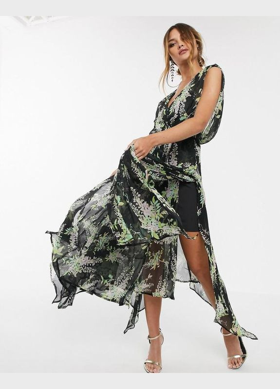 Чорна сукня максі у квіти Asos