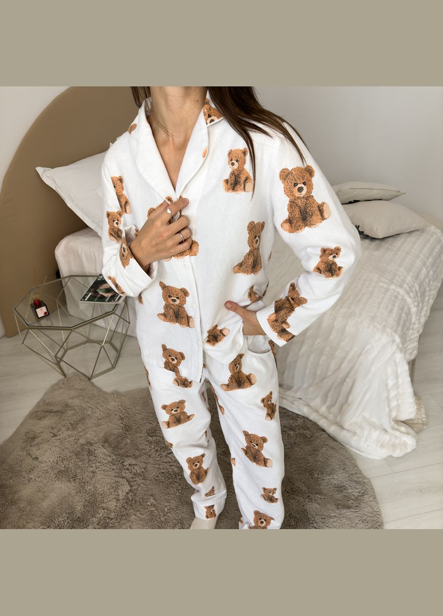 Бордова піжама (сорочка+штани) жіноча тепла фланель біла тедді f46p Cosy