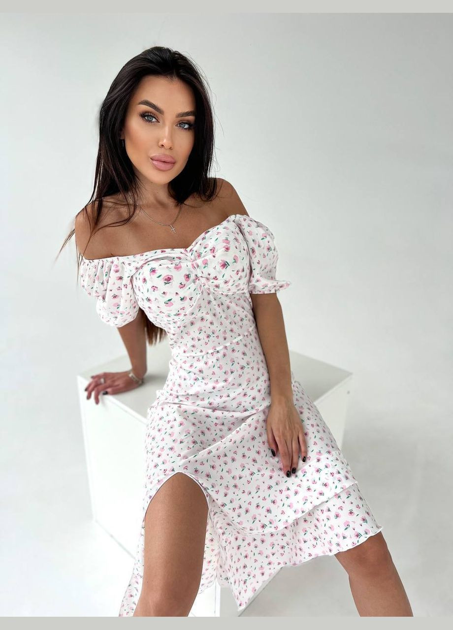 Білий кежуал легка жіночна міді сукня Adelante з квітковим принтом