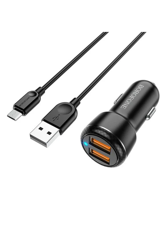 Автомобільний зарядний пристрій BZ17 Core dual port QC3.0 car charger set(Micro) 18W (6974443382846) Borofone BZ17 Core dual port QC3.0 car charger set(Micro) (372680711)