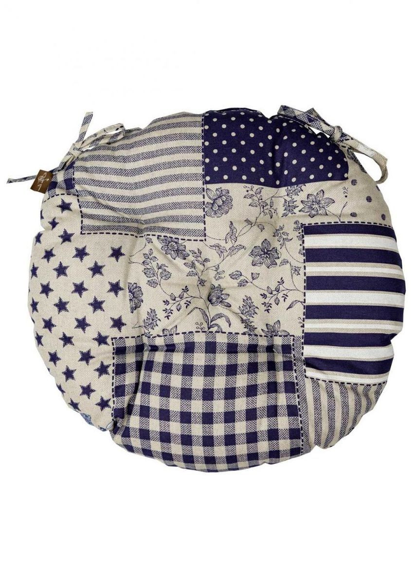 Круглая подушка на стул 40 см Сине-молочный Прованс (372806180)