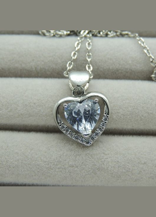 Кулон жіночий з ланцюжком Вічне серце води кулон сріблястий з білим каменем мед срібло Liresmina Jewelry (292256570)