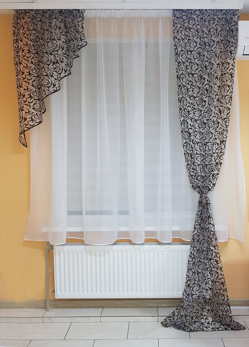 Комплект тюль до подоконника и штора Вензель карниз 200см белый с коричневым (71_1к) Firanka Venzel (364502923)