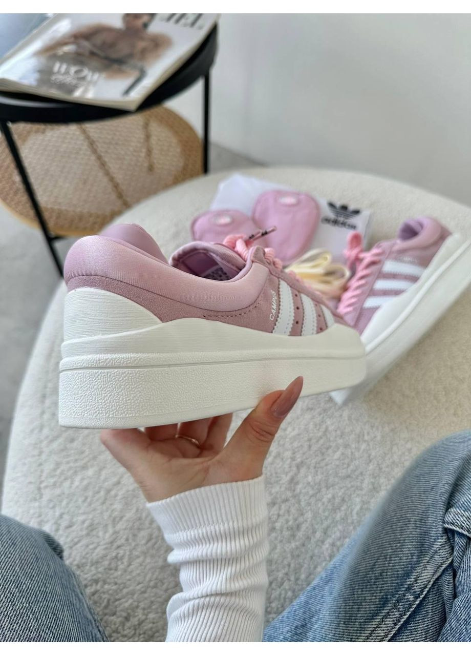 Рожеві Осінні кросівки чоловічі adidas campus x bad bunny pink white адідас кампус No Brand