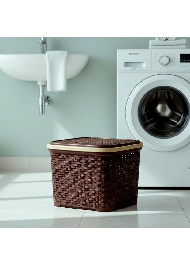 Кошик для зберігання пластиковий ротанг коричневий 20 л з кришкою SP-300 Irak Plastik (366239673)