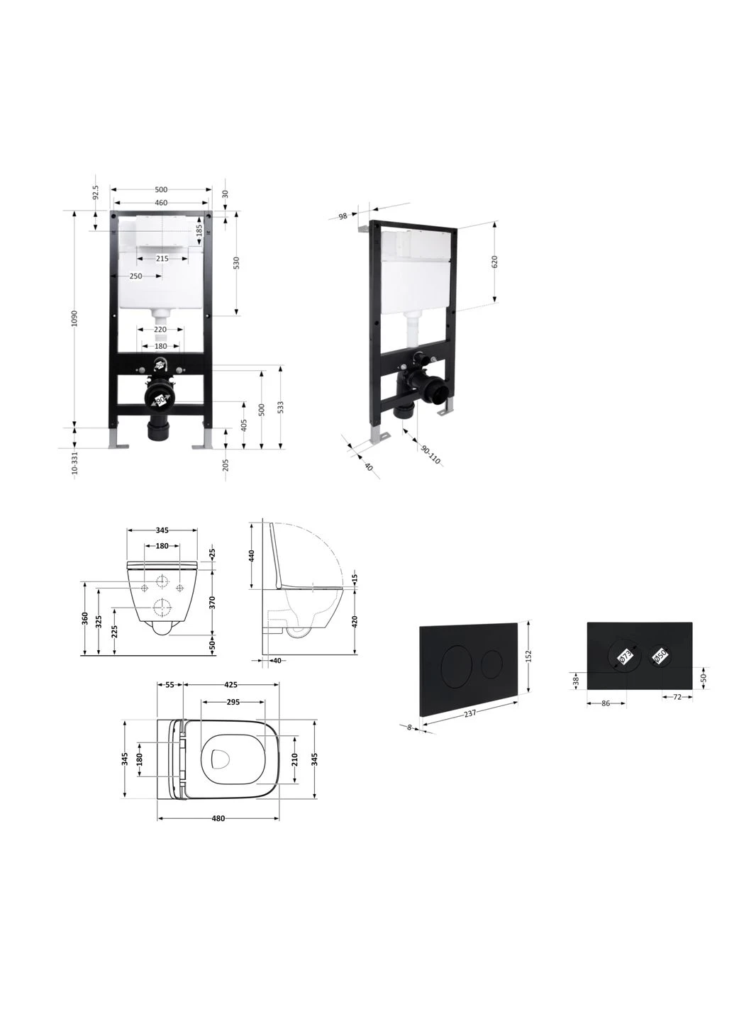 Готове рішення для ванної кімнати: підвісний унітаз Tern New Ultra Quiet 490x365x325 + комплект інсталяції Standard (кругла Qtap QT17332303ASMB51689 (401870006)