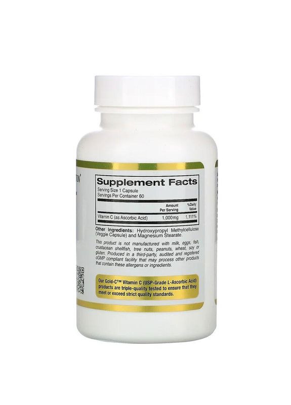 Вітамін C 1000 мг Gold C зміцнення імунітету 60 рослинних капсул California Gold Nutrition (264648210)