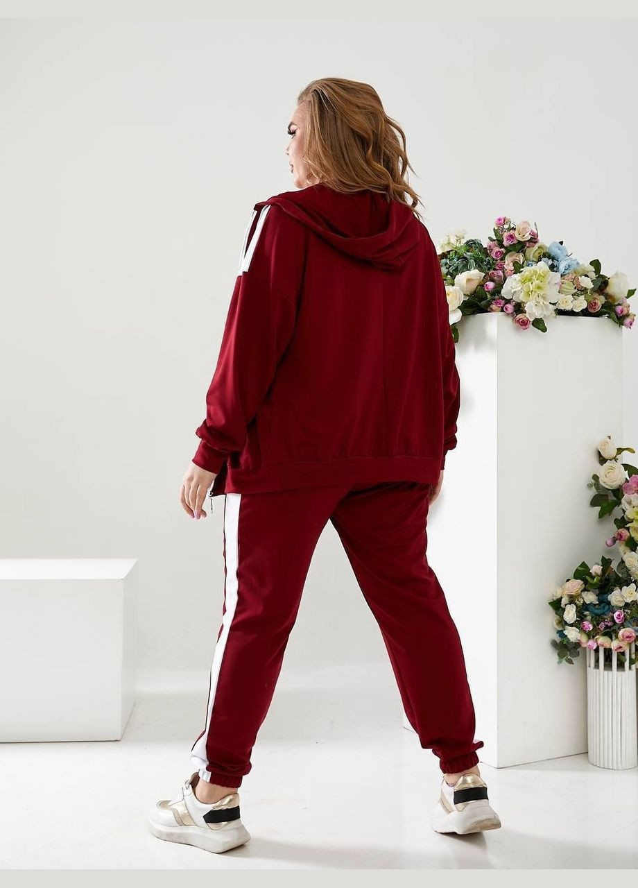 Жіночий спортивний костюм батал бордо трикотажний з капюшоном на змійці для літа/весни Viki Спортивний костюм (316218926)
