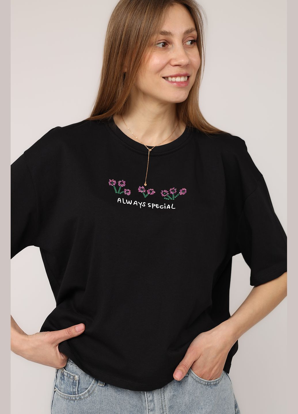 Футболка з коротким рукавом жіноча колір чорний CB-00275580 Divon - (330223117)