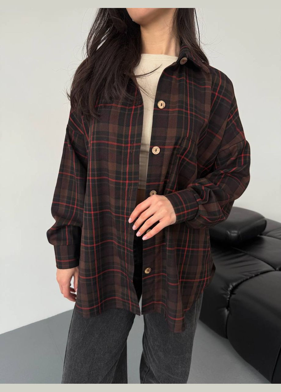 Коричневая повседневный рубашка в клетку Гермес с длинным рукавом
