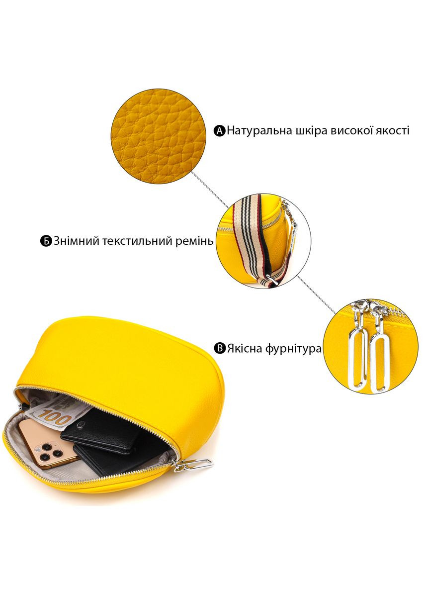 Яркая женская кроссбода через плечо из натуральной кожи желтая 22116 Vintage (329198017)
