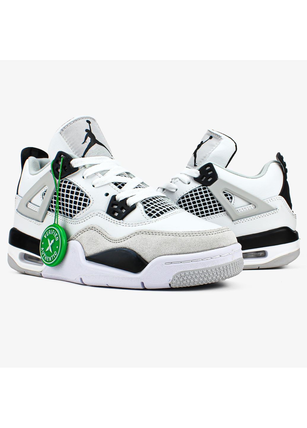 Кроссовки женские и мужские Nike Air Jordan 4 Retro white black | Найк Аір Джордан 4 Ретро белые демисезоны (369722684)