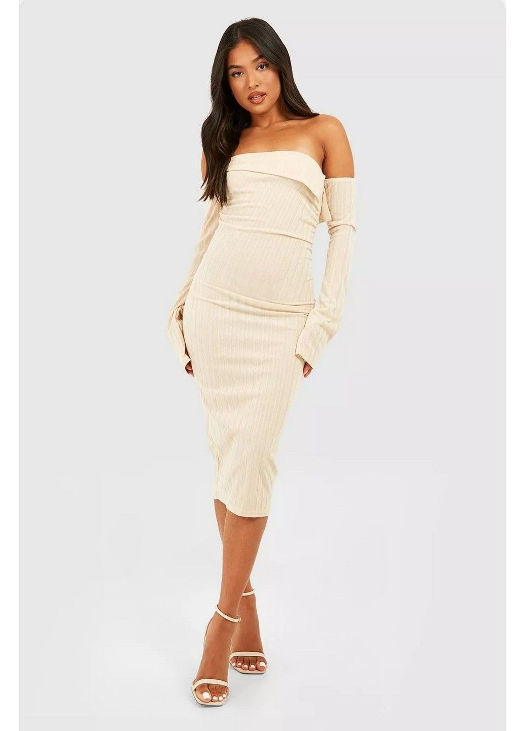 Бежевое кэжуал платье Boohoo однотонное