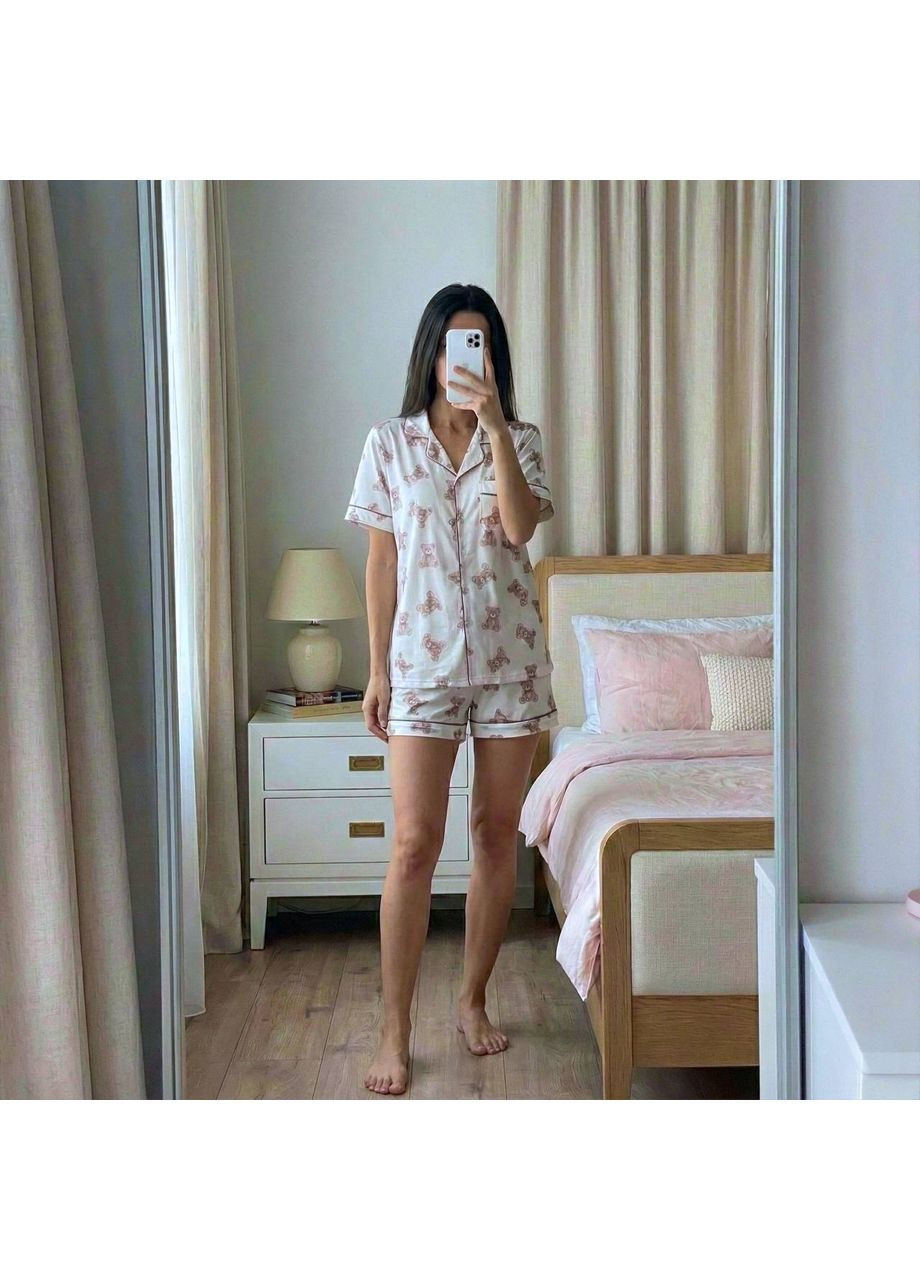 Белая всесезон женская пижама тройка рубашка + шорты + брюки Asi.Store.ua