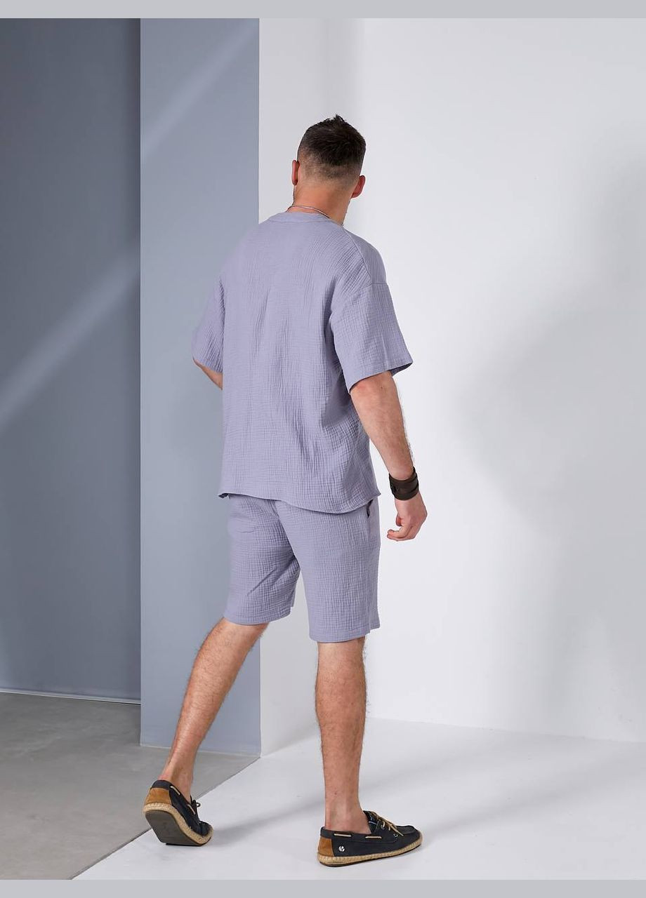 Сірий літній костюм чоловічий з шортами No Brand