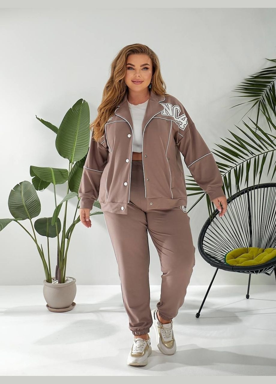 Женский спортивный костюм батал большой размер мокко темно бежевый прогулочный без капюшона на кнопках для полных Bonita Спортивний костюм (322668485)