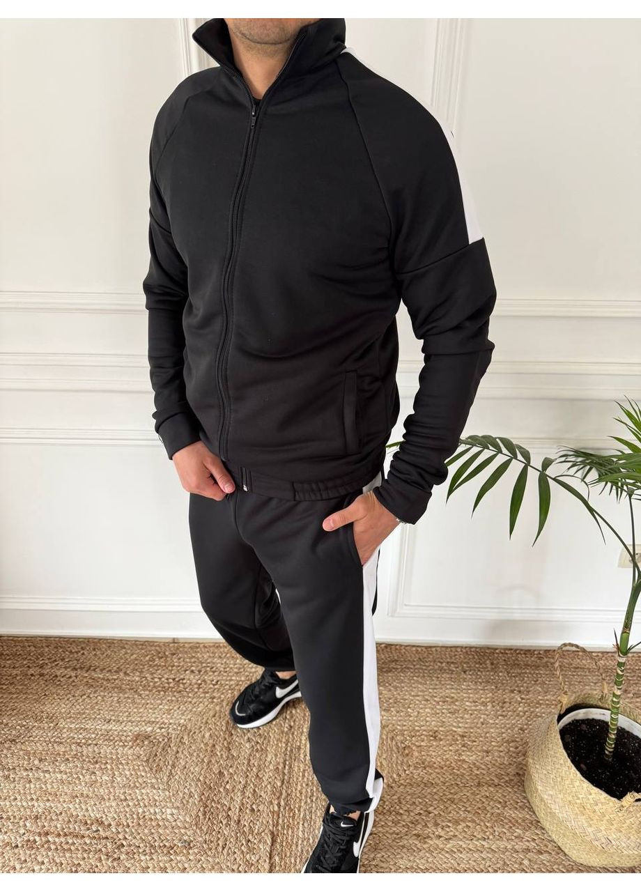 Чорний демісезонний чоловічий спортивний костюм із контрастними лампасами брючний Україна