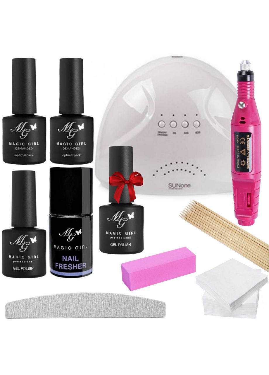 Стартовий набір для маникюру з гель лаком Лампою UV/LED Sun One 48 Вт та фрезер-ручкою + Подарунок Magic Girl (303635315)