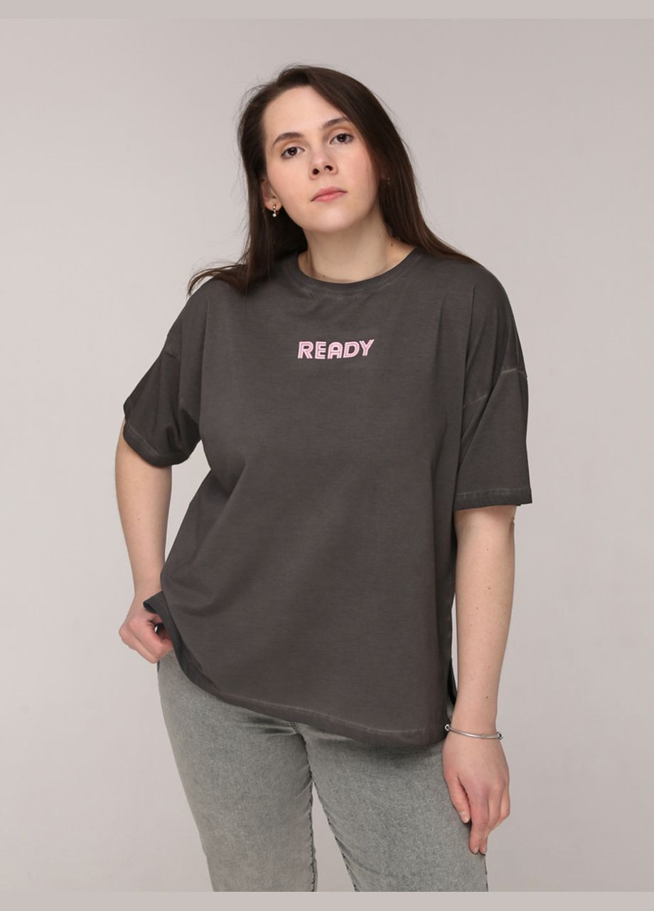 Коричнева літня футболка жіноча коричнева варена вільна з написом з коротким рукавом JEANSclub Вільна