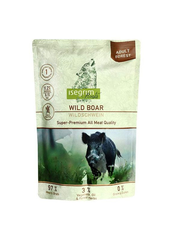 Консервований монопротеїновий корм з м'ясом кабана для дорослих собак Pouch Roots Wild Boar Monoprotein - 410 г Isegrim (327391732)