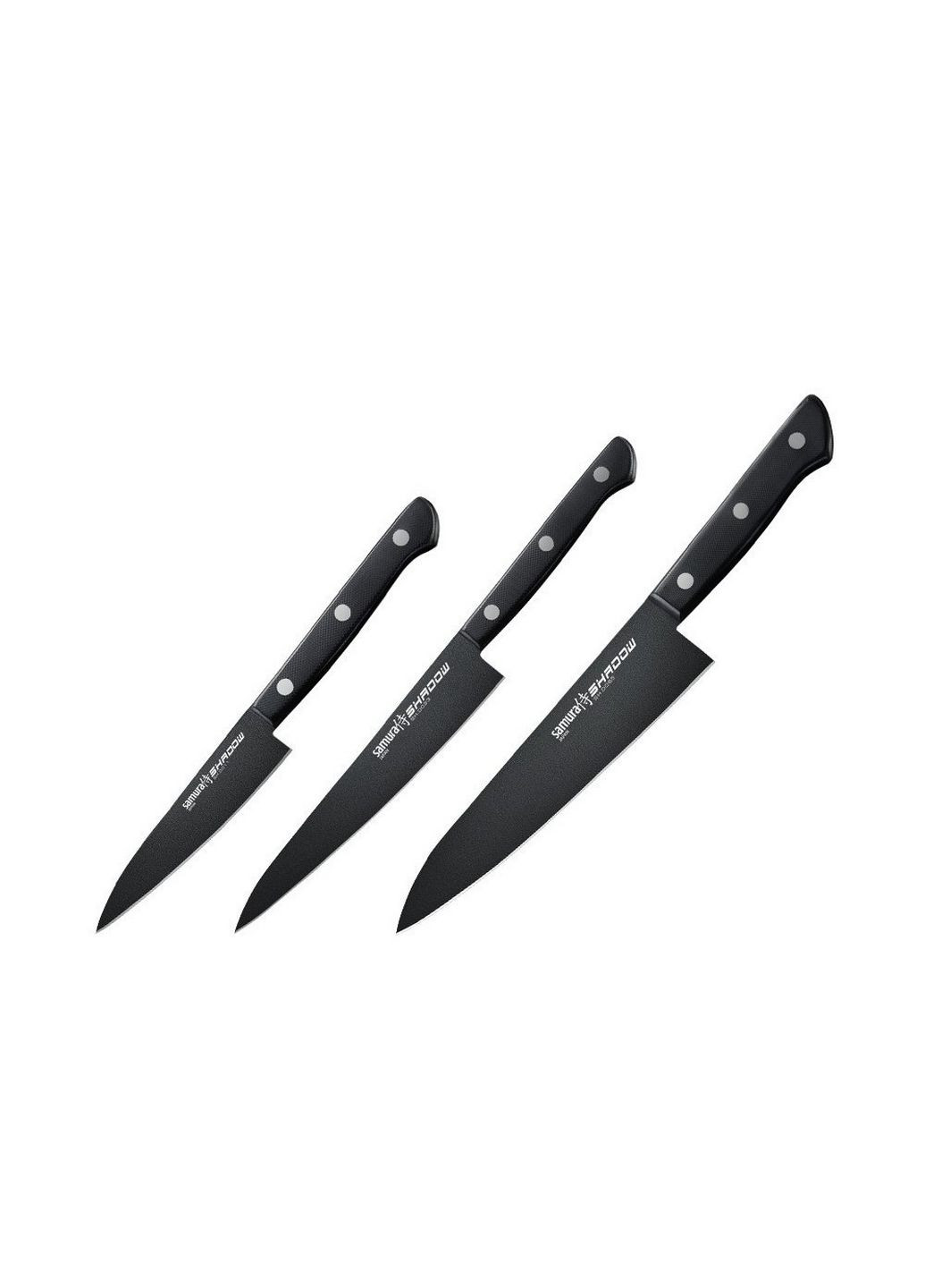Набор из 3-х кухонных ножей Shadow Samura чёрные,