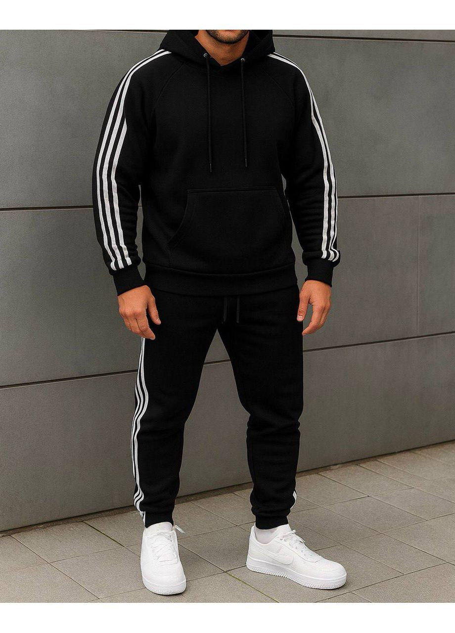 Чорний демісезонний чоловічий спортивний костюм з трьохнитки на флісі брючний No Brand