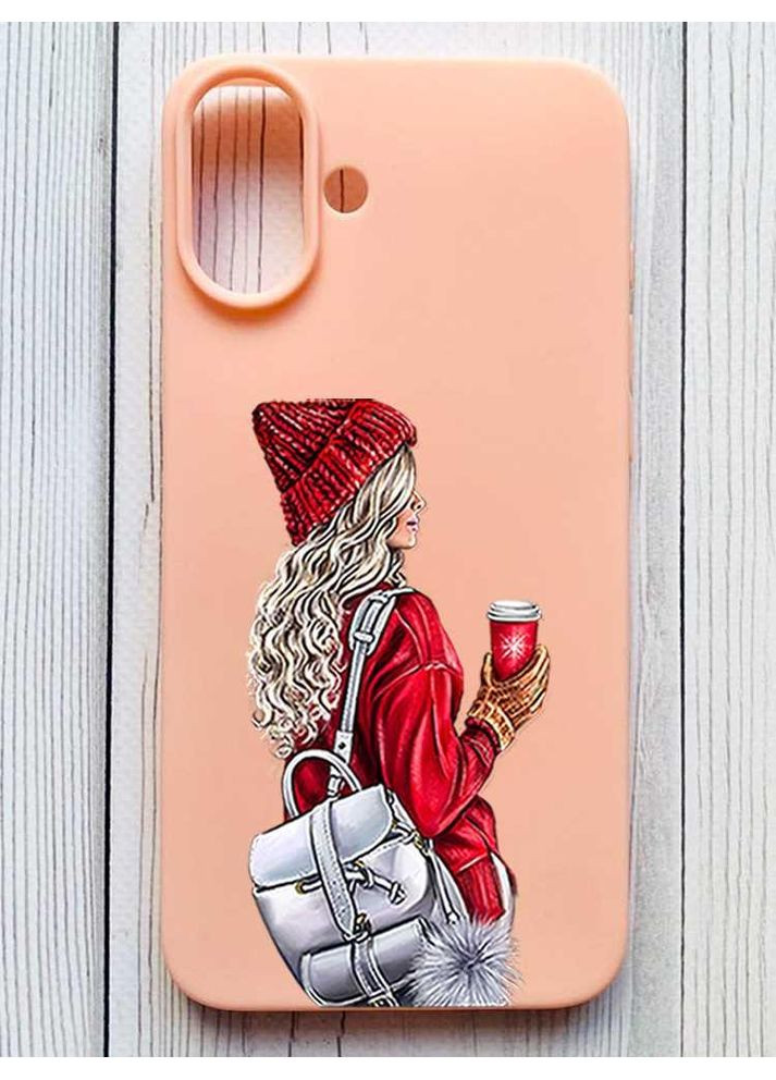 Матовый чехол на iPhone 16 Plus Девушка с рюкзаком (принт 9) Silicone Case (356127838)