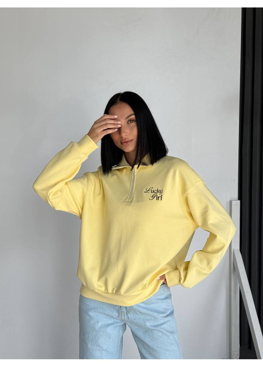 Жовтий 🌟світшот “lucky girl” із вишивкою на удачу | розмірна сітка в описі Vione напис без декору (367076581)