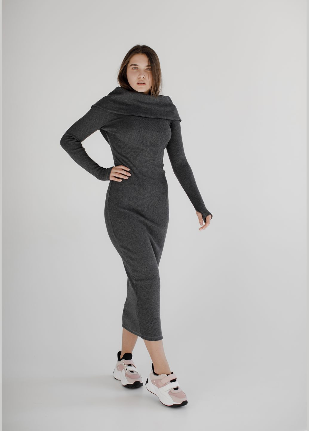 Темно-сіра сукня жіноча - сукня maxi з капюшоном ah0001w Aberhol