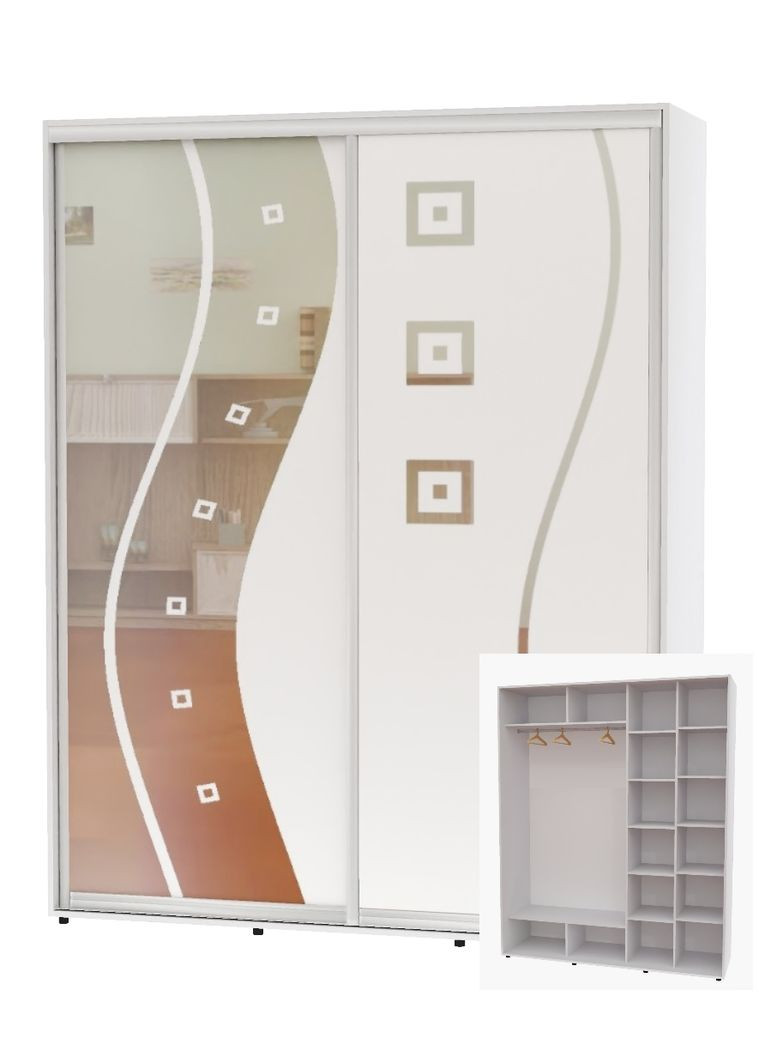 Шкаф-купе двухдверный 210*60*250 Белый Зеркало с пескоструйным рисунком Алекса (360452187)