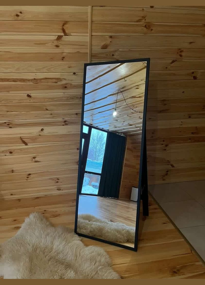 Дзеркало підлогове в тонкій рамі чорного кольору на ніжці 180 х 80 см No Brand (333823266)