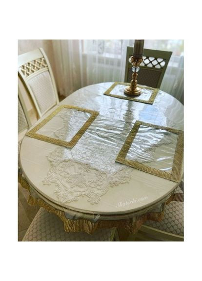Силіконова Прямокутна скатертина СALIPSO зі Стразовою Золотою стрічкою 120*100 см Calipso (315144934)