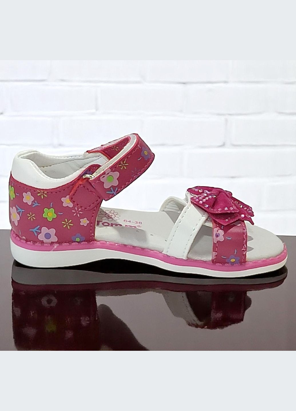 Малиновые ортопедические босоножки открытые сандалии на липучках для девочки том м Tom.M со стразами, с бахромой, с цветами