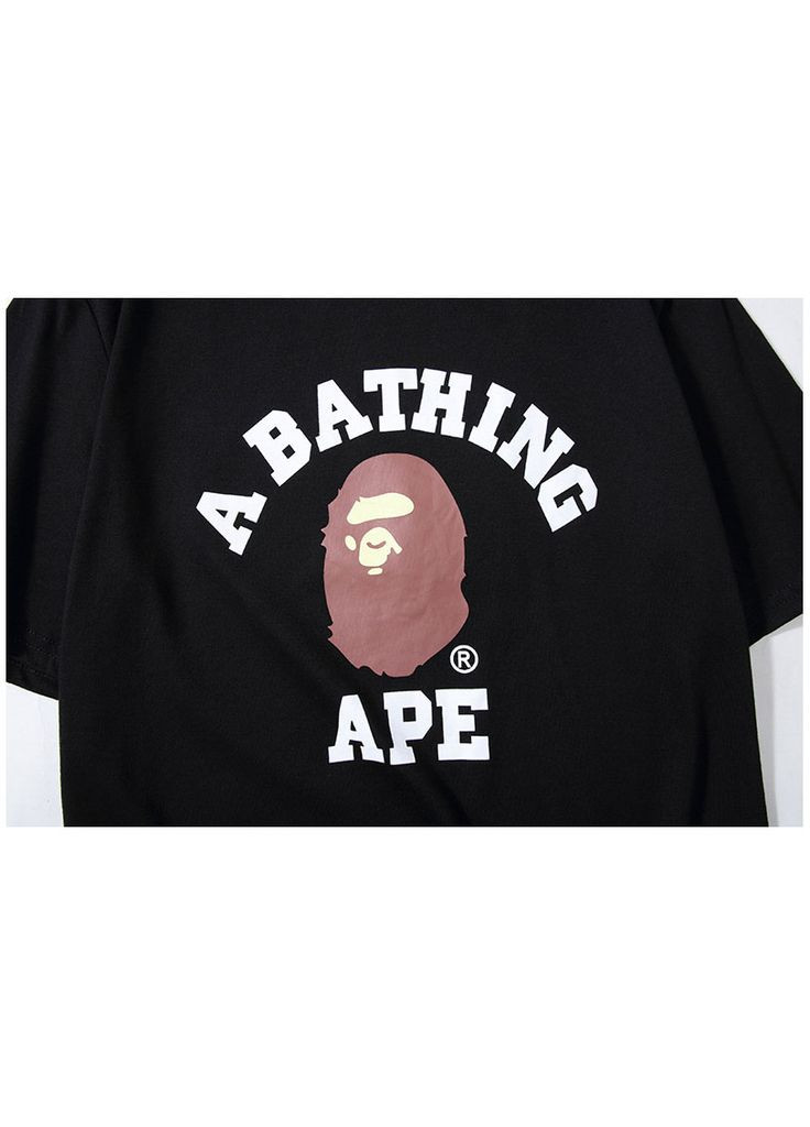Черная футболка чёрная Bape A Bathing Ape Distortion College Black Tee Mens