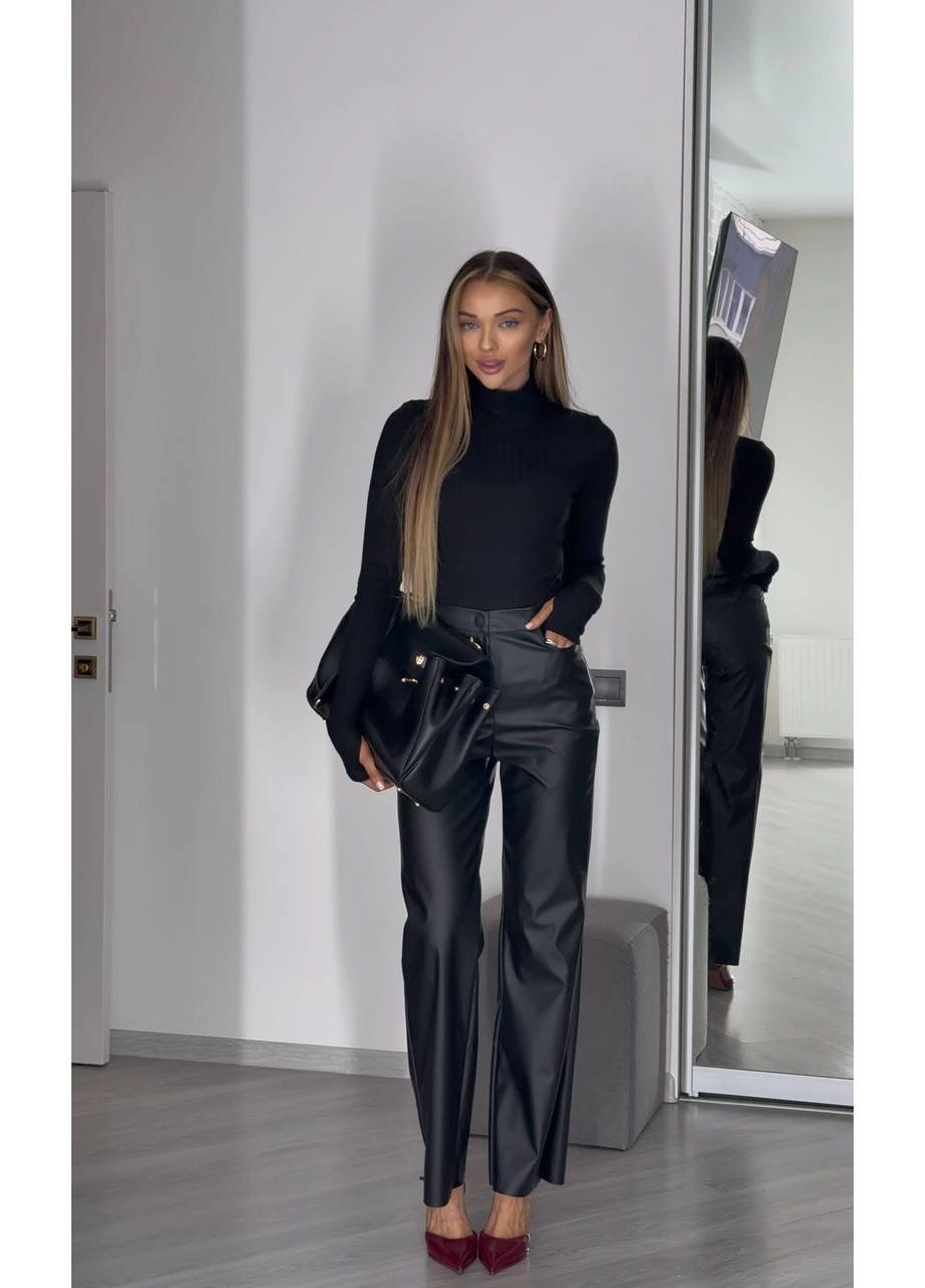 ✨Жіночі штани з екошкіри на флісі з високою посадкою (заміри в описі)✨ DK/DL Мода без кордонів (364088201)