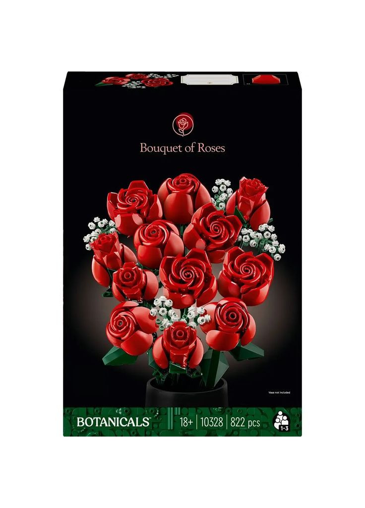 Конструктор Botanicals Букет роз, 822 деталей, в стиле Lego-лого No Brand (340672733)
