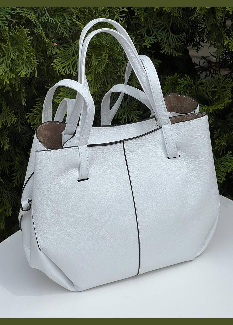 Женская сумка натуральная кожа два в одном Турция Кагуя белая с бежевой косметичкой Karya (341322779)