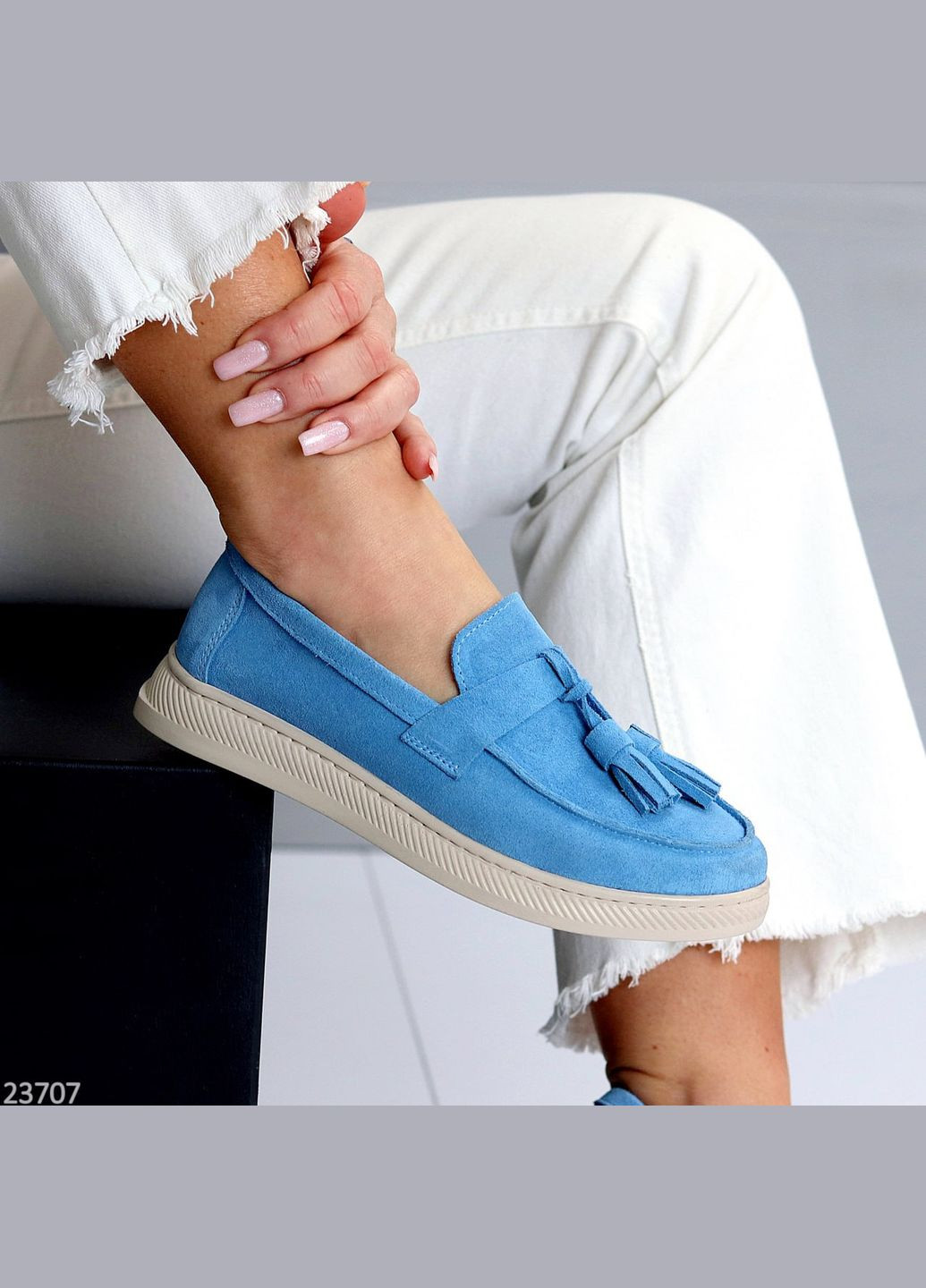 Голубые лоферы No Brand