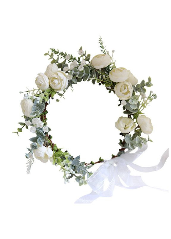 Венчик цветы для волос розы белые No Brand (322132371)