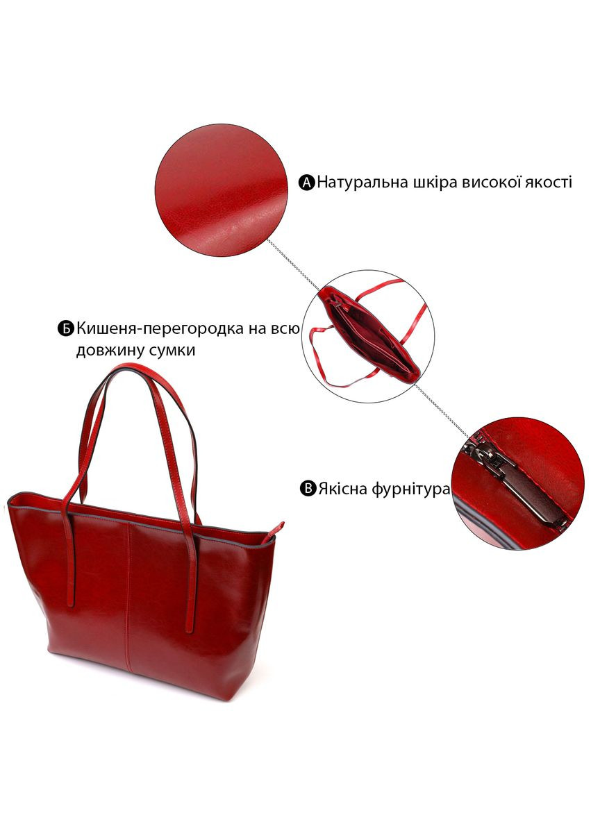 Шкіряна сумка шоппер з кишенями бордова (sku_22076) No Brand (329853310)