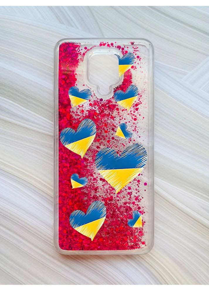 Чехол с плавающими блестками на Xiaomi Redmi Note 9 Pro/9 Pro Max/9S Сердечка. Украина (принт 258) CASE CONTROL (360672867)