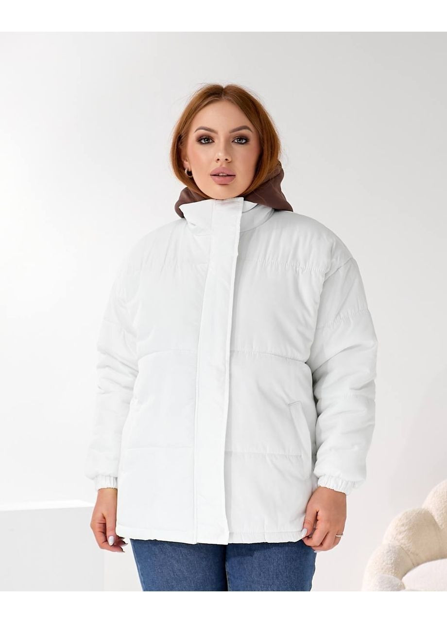 Біла зимня куртка жіноча зимова з імітацією толстовки Nositi 4091-15Ns