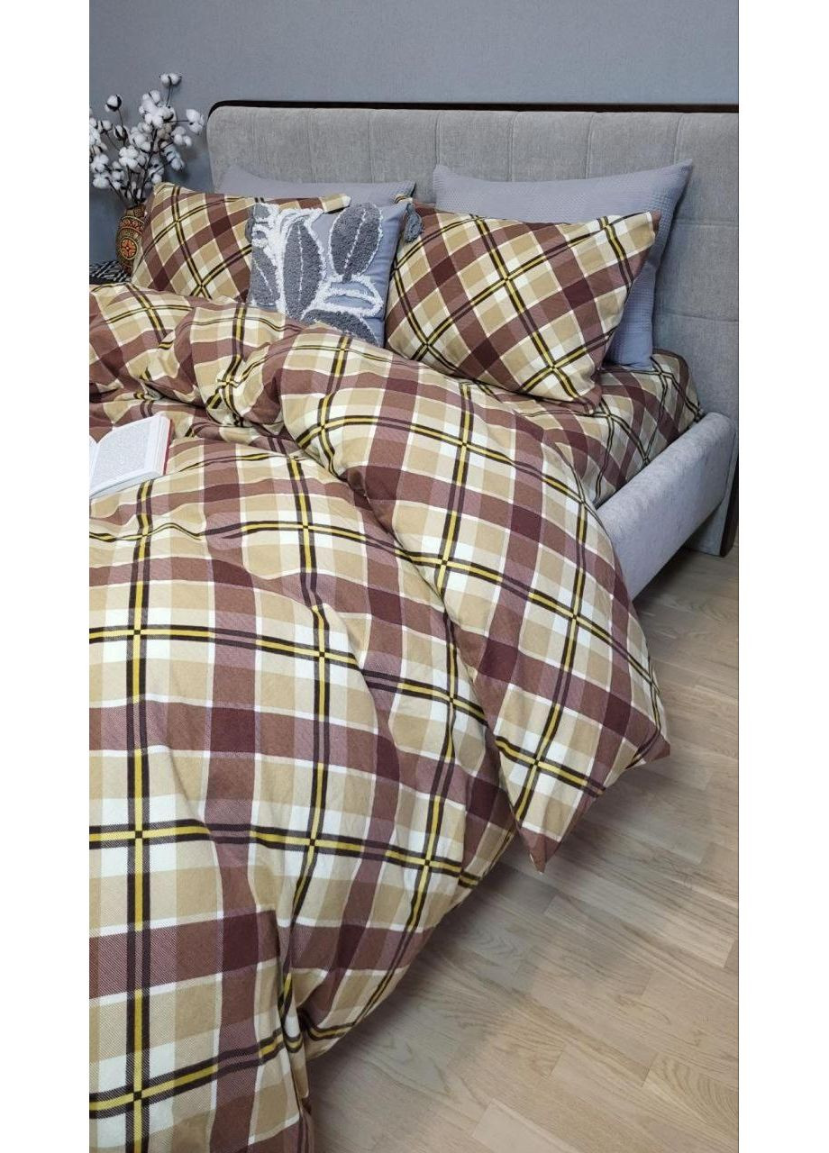 Постільна білизна з резинкою Крафт пастель, фланель(байка) Евро розмір, наволочки 70/70 No Brand (364218806)