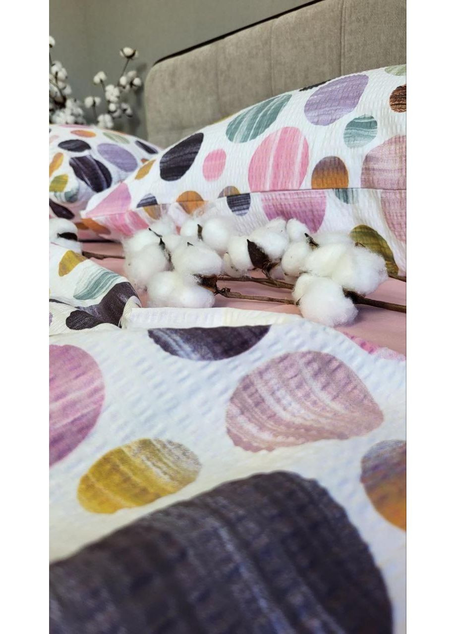 Постільна білизна з резинкою Карамелька рож., ранфорс гофра (жатка) Евро розмір, наволочки 50/70 No Brand (364219961)