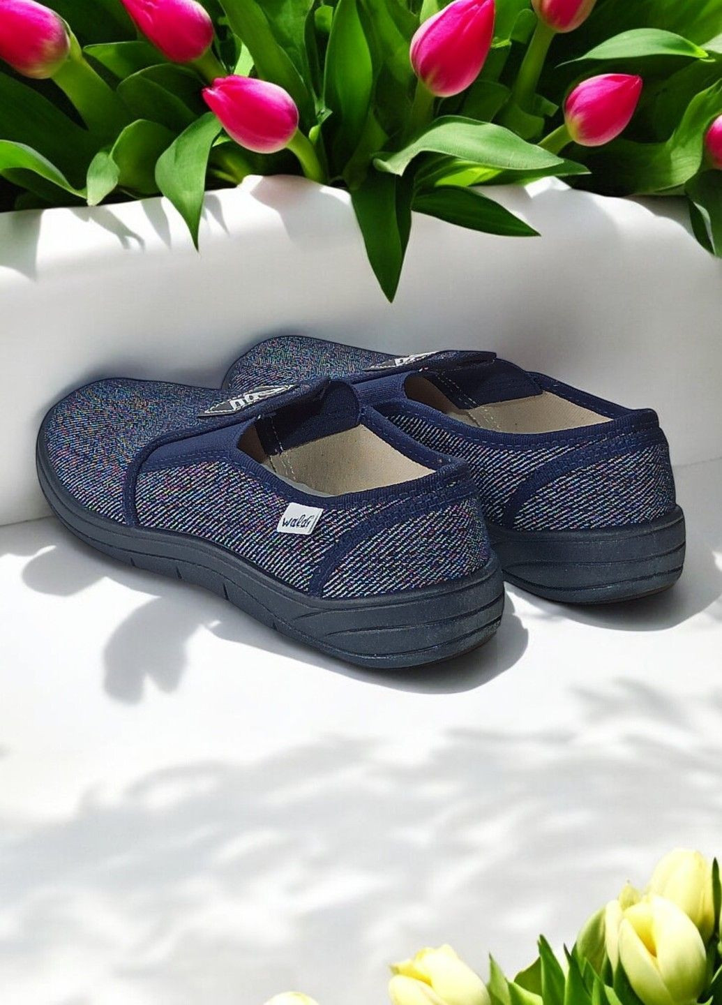 Синие текстильные слипоны для мальчика ортопедические тапочки Waldi